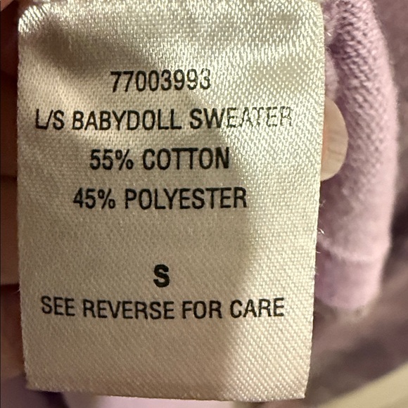 One World Women’s Sz Small Babydoll Scoop Neck Sweater in Lavender/Mauve/Pink - Picture 5 of 6
